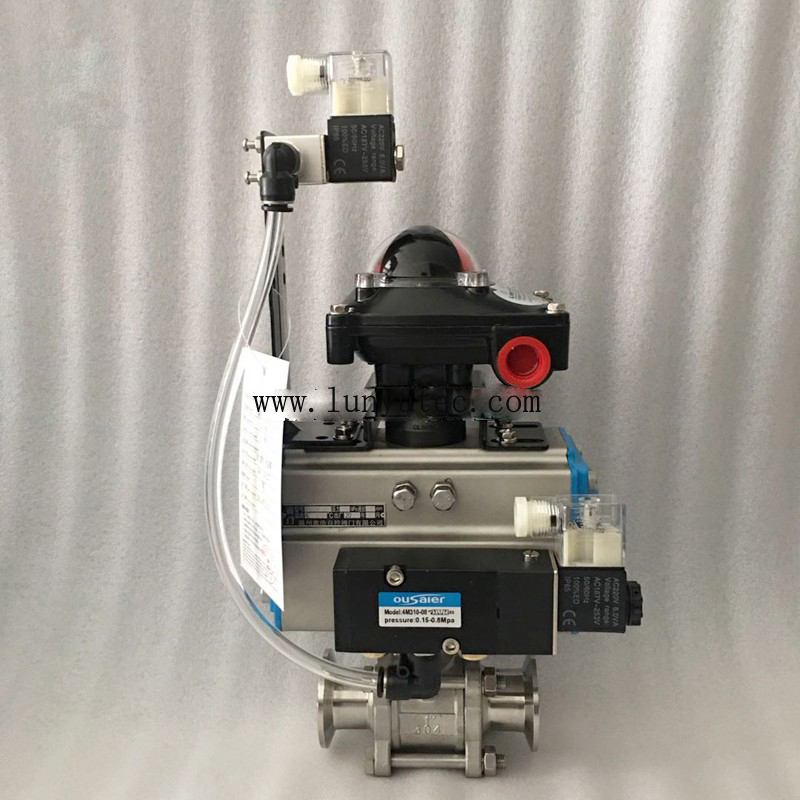 Stainless Steel Sanitary Pneumatic 3pc Ball Valve Clamp End